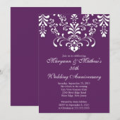 Damast Paarse Huwelijksjubileum Uitnodiging (Voorkant / Achterkant)