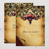 DAMAST PARCHMENT EN ROZE CORALROZEN KAART (Voorkant / Achterkant)