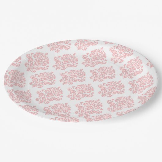 Damast Pastel Roze Perzik Feest Papieren Bordjes (Gekanteld)