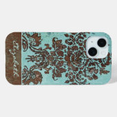  damast patroon aqua blauw en bruin Case-Mate iPhone case (Achterkant (horizontaal))