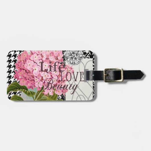 Damast Patroon Bloemen Decor  Bagagelabel (Voorkant horizontaal)