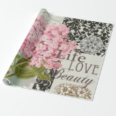 Damast Patroon Bloemen Decor Cadeaupapier (Uitgerold)