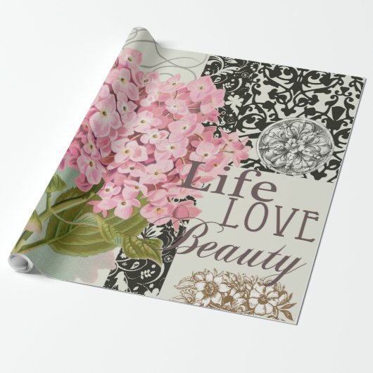 Damast Patroon Bloemen Decor  Cadeaupapier (Uitgerold)