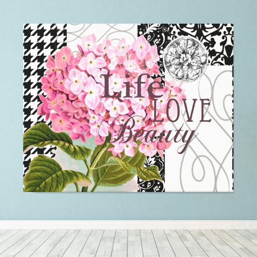 Damast Patroon Bloemen Decor  Canvas Afdruk (Insitu (Houten vloer))