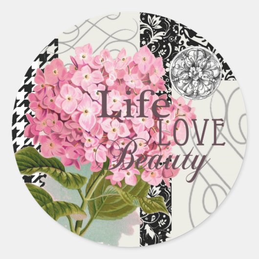 Damast Patroon Bloemen Decor  Ronde Sticker (Voorkant)