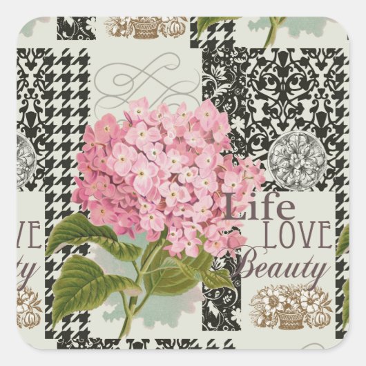 Damast Patroon Bloemen Decor  Vierkante Sticker (Voorkant)