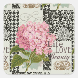 Damast Patroon Bloemen Decor Vierkante Sticker