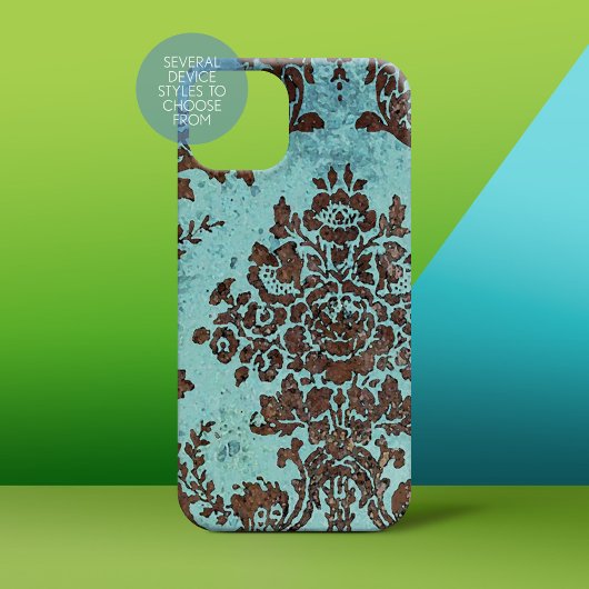 damast patroon - chocolade en Blauwgroen Case-Mate iPhone Case
