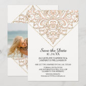 Damast patroon gouden stippen kant save the date f (Voorkant / Achterkant)