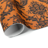 Damast  Patroon Sinaasappel Halloween Cadeaupapier (Rol Hoek)