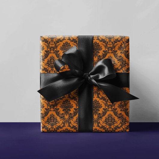 Damast  Patroon Sinaasappel Halloween Cadeaupapier