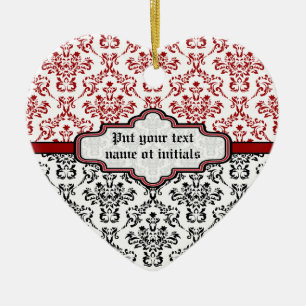 Damast patroon zwart rood wit aangepaste ornament