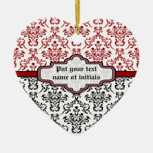 Damast patroon zwart rood wit aangepaste ornament (Voorkant)