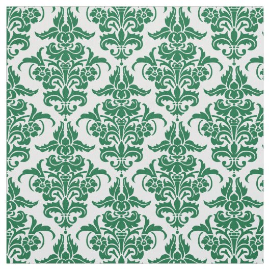 Damast Pattern - Bos Groen op Wit Stof (Swatch)