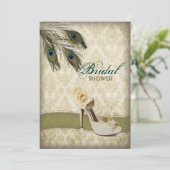 damast pauw bruiloft vrijgezellenfeest kaart (Staand voorkant)