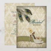 damast pauw bruiloft vrijgezellenfeest kaart (Voorkant / Achterkant)