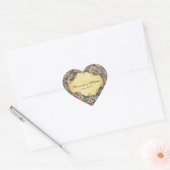 Damast Pauw Elegantie Aubergine Goud en Aqua Hart Sticker (Envelop)