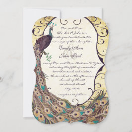 Damast Pauw Elegantie Aubergine Goud en Aqua Kaart