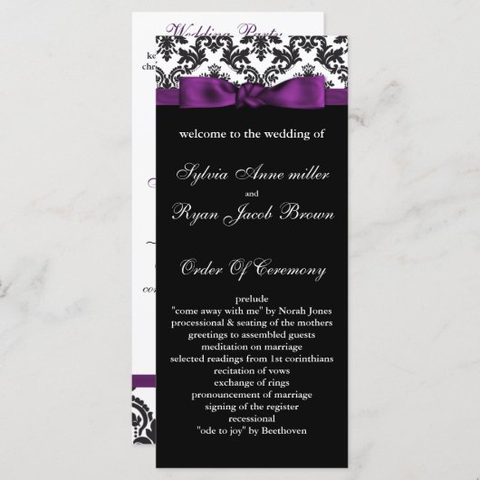 damast rand paarse bruiloft programma programmakaart (Voorkant / Achterkant)