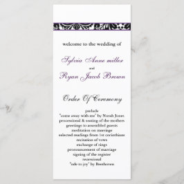 damast rand paarse bruiloft programma programmakaart