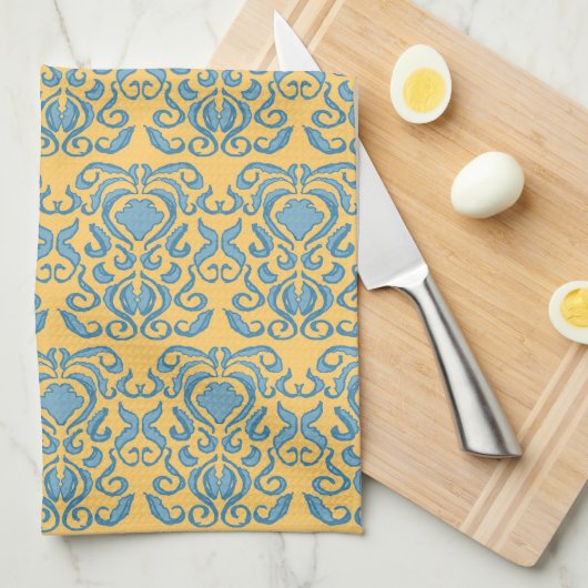 Damast robins ei blauw oude wereld baksteen patroo theedoek (Quarter Fold)