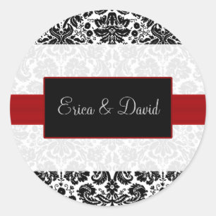 damast rood Bruiloft Monogram stickers