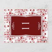 Damast rood op witte bloemen, harten Tafelnummer (Achterkant)