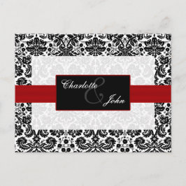 damast rood, zwart en wit Save the Date Aankondigingskaart