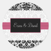 damast roze Bruiloft Monogram stickers (Voorkant)