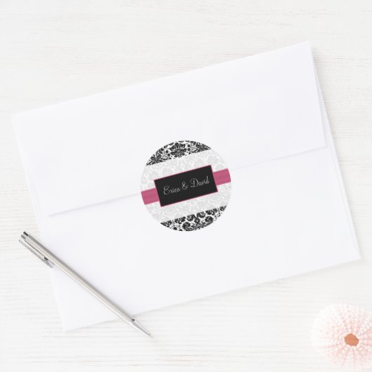 damast roze Bruiloft Monogram stickers (Envelop)