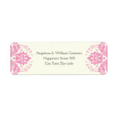 Damast roze, grijs, ivoor bruiloft etiket (Voorkant)