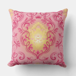 Damast Roze, Rood, en Geel Kussen