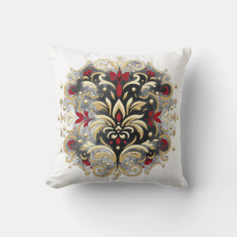 Damast Stijl in Rood, Goud en Zwart Kussen