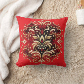 Damast Stijl in Rood, Goud en Zwart Kussen (Deken)