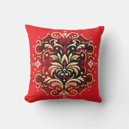 Damast Stijl in Rood, Goud en Zwart Kussen