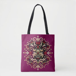 Damast Stijl in Rood, Goud en Zwart Tote Bag