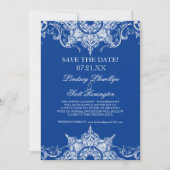 Damast toile swirl save the dates koningsblauw kaart (Voorkant)