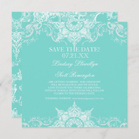 Damast toile swirl save-the-dates save the date (Voorkant / Achterkant)