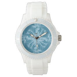 Damast Tropische Bloesems op Marine Blue Horloge