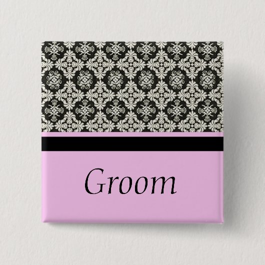 damast trouwknoop voor bruidegom vierkante button 5,1 cm (Voorkant)
