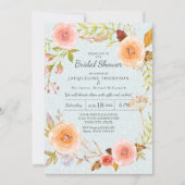 Damast Typografie Blauw en Roze Bloemenkrans Bruid Kaart (Voorkant)