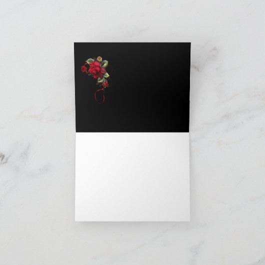 Damast van de Rozen van de raaf dankt het Rode Bedankkaart (Binnen)