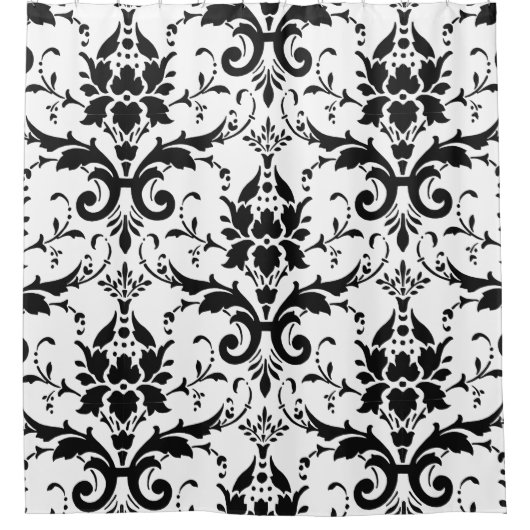 Damast Victoriaans  Zwart-wit Douchegordijn (Voorkant)