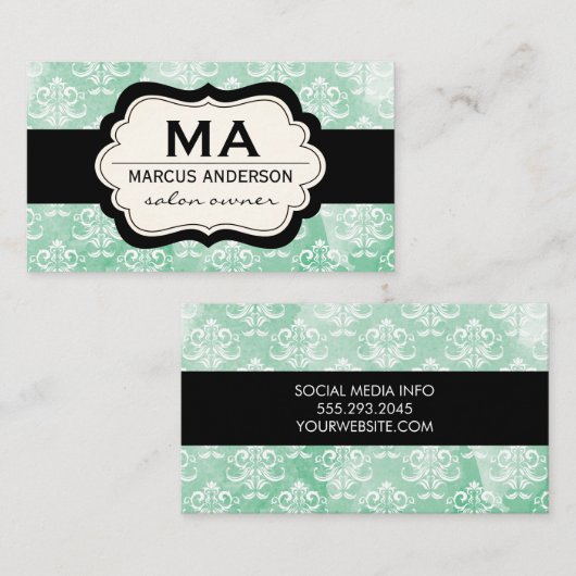 Damast / Water Color (groen) Visitekaartje (Voorkant / Achterkant)