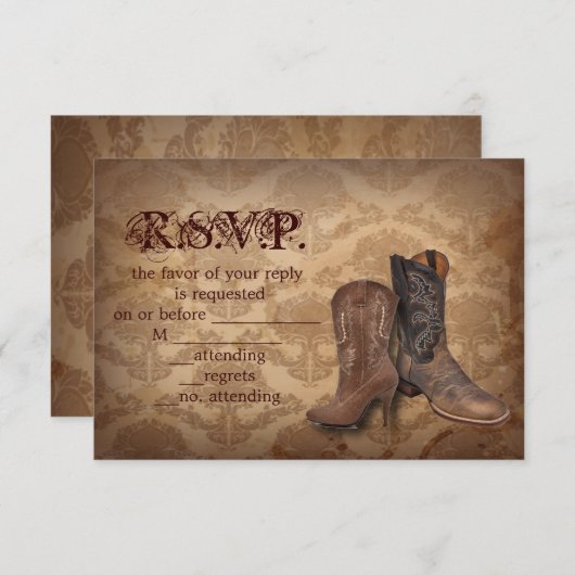 damast Western Cowboy bruiloft RSVP reactie (Voorkant / Achterkant)