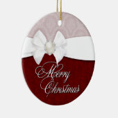 Damast Witte Satijn Prettig Kerstfeest Keramisch Ornament (Rechts)