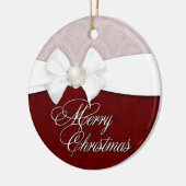 Damast Witte Satijn Prettig Kerstfeest Keramisch Ornament (Links)