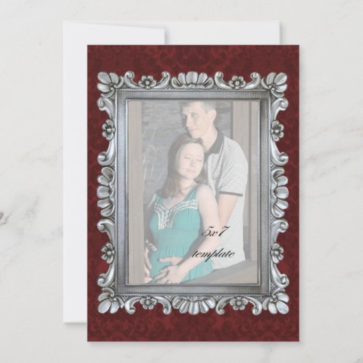 Damast Zilveren Lijst Foto Elopement Aankondiging (Achterkant)