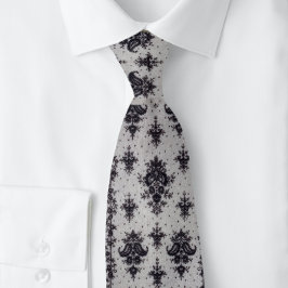  Damast Zwart en Grijs Stropdas