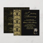 Damast zwart op goud 50ste huwelijksverjaardag kaart (Voorkant / Achterkant)